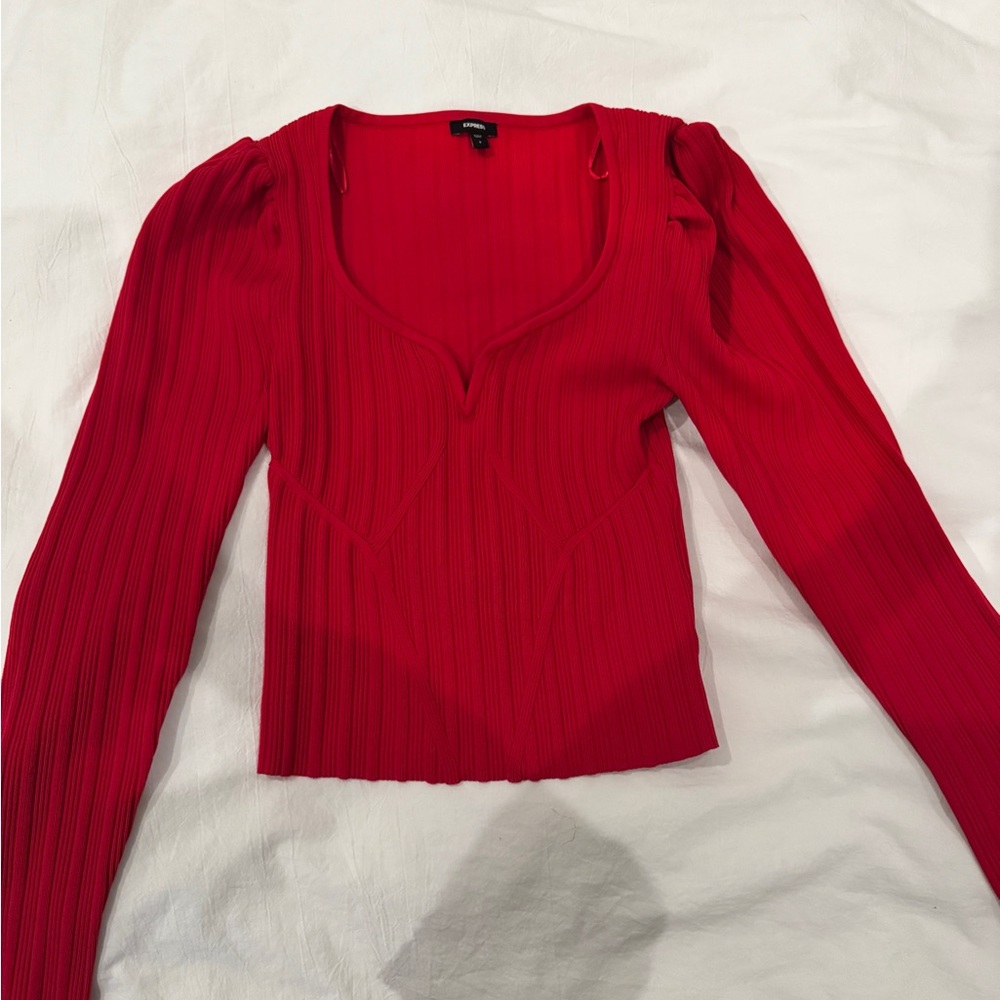 Red Ribbed Women's Top